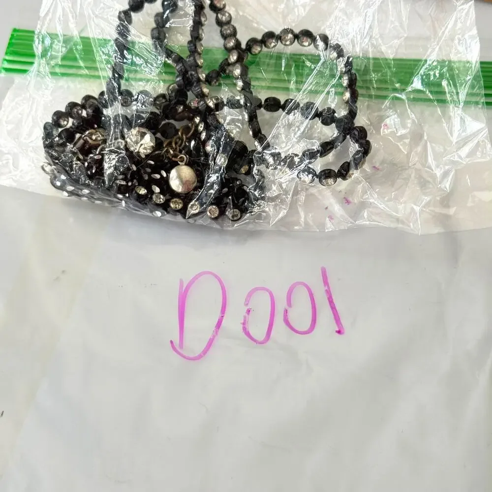 Vintage Black Metal White Rhinestone Multi-strand Necklaces-Set of 2 + bonus